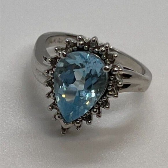 14K WHITE GOLD RING WITH TOPAZ & DIAMONDSSIZE 6